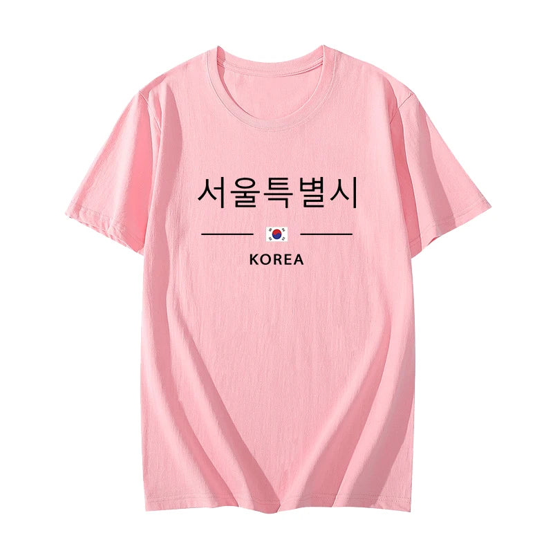 Korea Seoul Printed T-shirt High Quality Spring Summer Casual Fashion Round Neck Top Male Home Outdoor Comfortable Short Sleeved