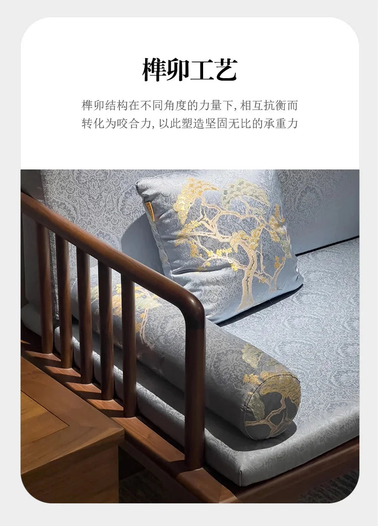 Fabric sofa living room modern simple solid wood new Chinese model room 123 combination  FT