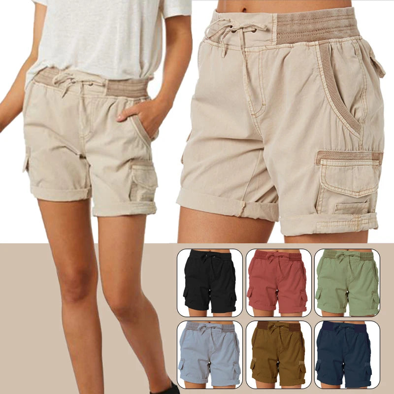 Womens Cargo Pants Shorts Soft Comfortable Casual Cotton Elastic Waist Shorts Summer Bottoms Jeans High Waisted Cargo Pants