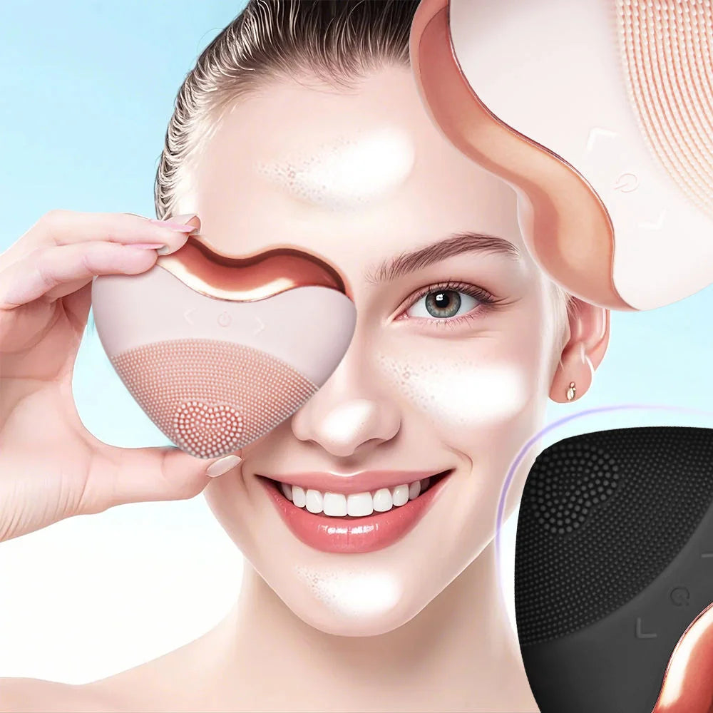 Factory Direct Love Heart Shaped Silicone Waterproof Vibrating Massage Face Cleansing Brush