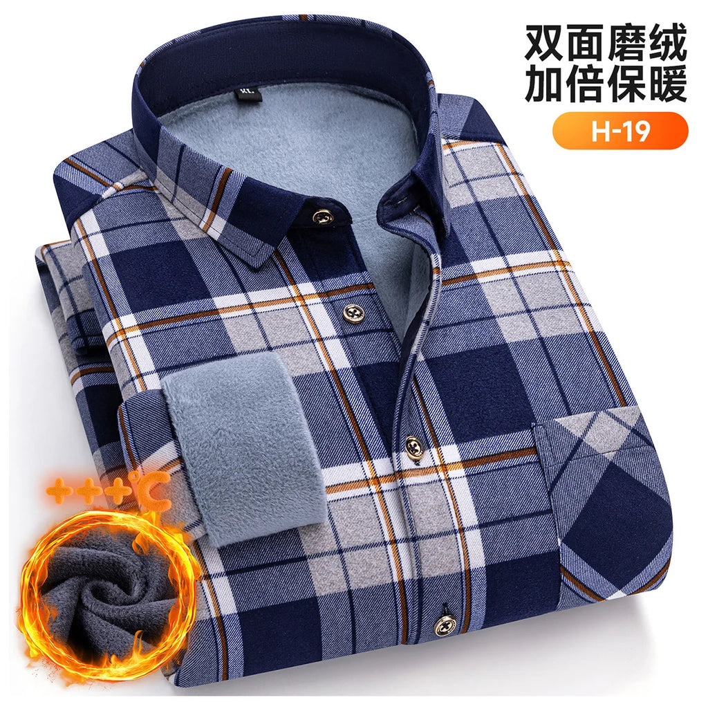 Plus Size 8XL 7XL 6XL Men's Thickene Shirt Long Sleeve Fleece Warm Winter Autumn Casual Soft Print Daily Thermal Male Clothing