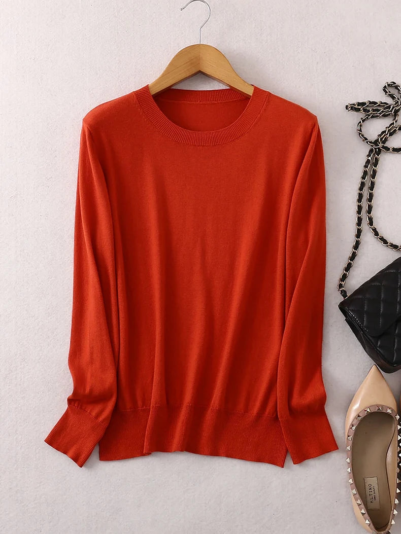 SuyaDream Woman Basic Sweaters Silk and Cashmere Blend O neck Pullovers Solid Sweaters 2024 Fall Winter Bottoming Shirts