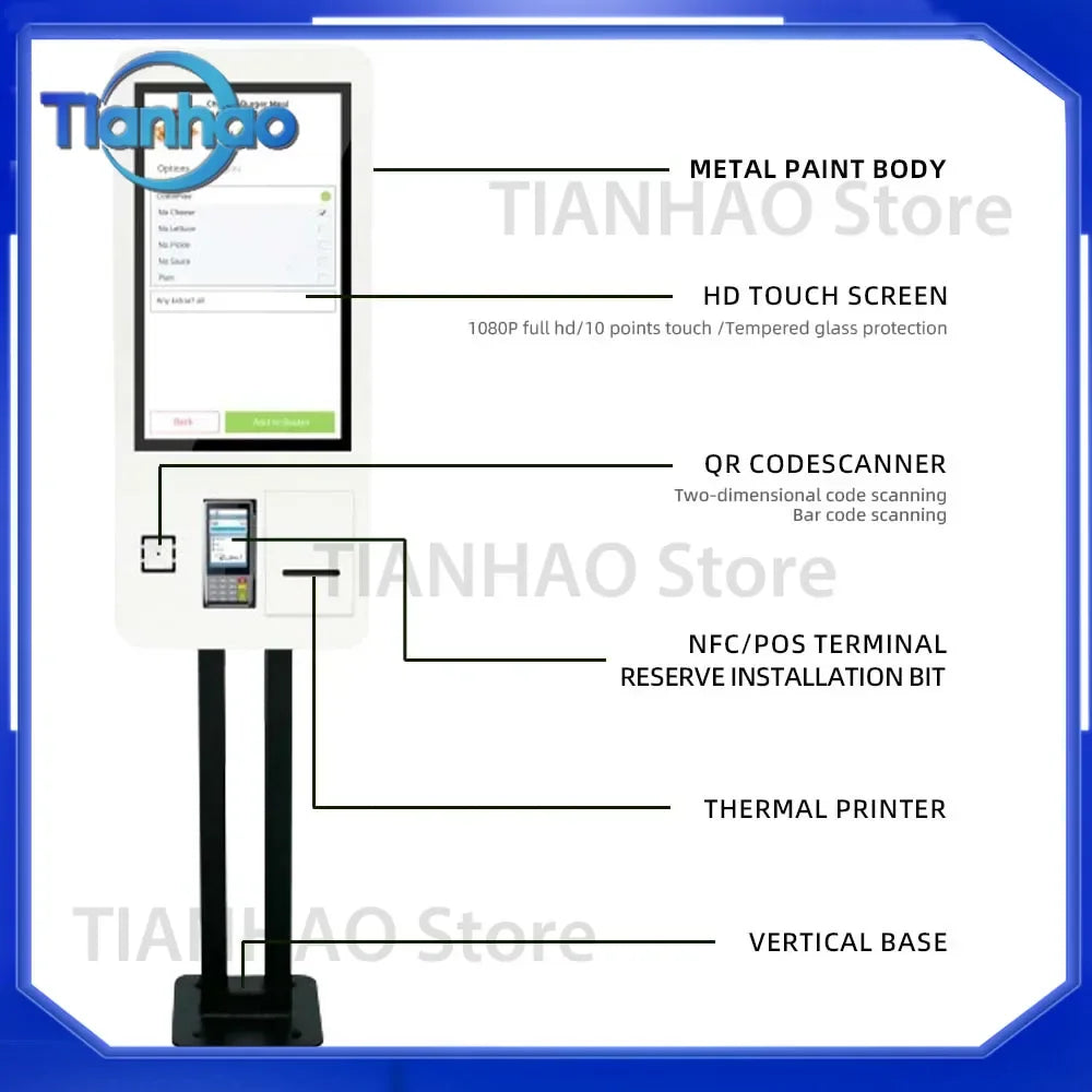 32 Inch Wall Mount Order Kiosk for Fast Food Smart Terminal POS Cash Self Service Kiosk for Ordering Machine