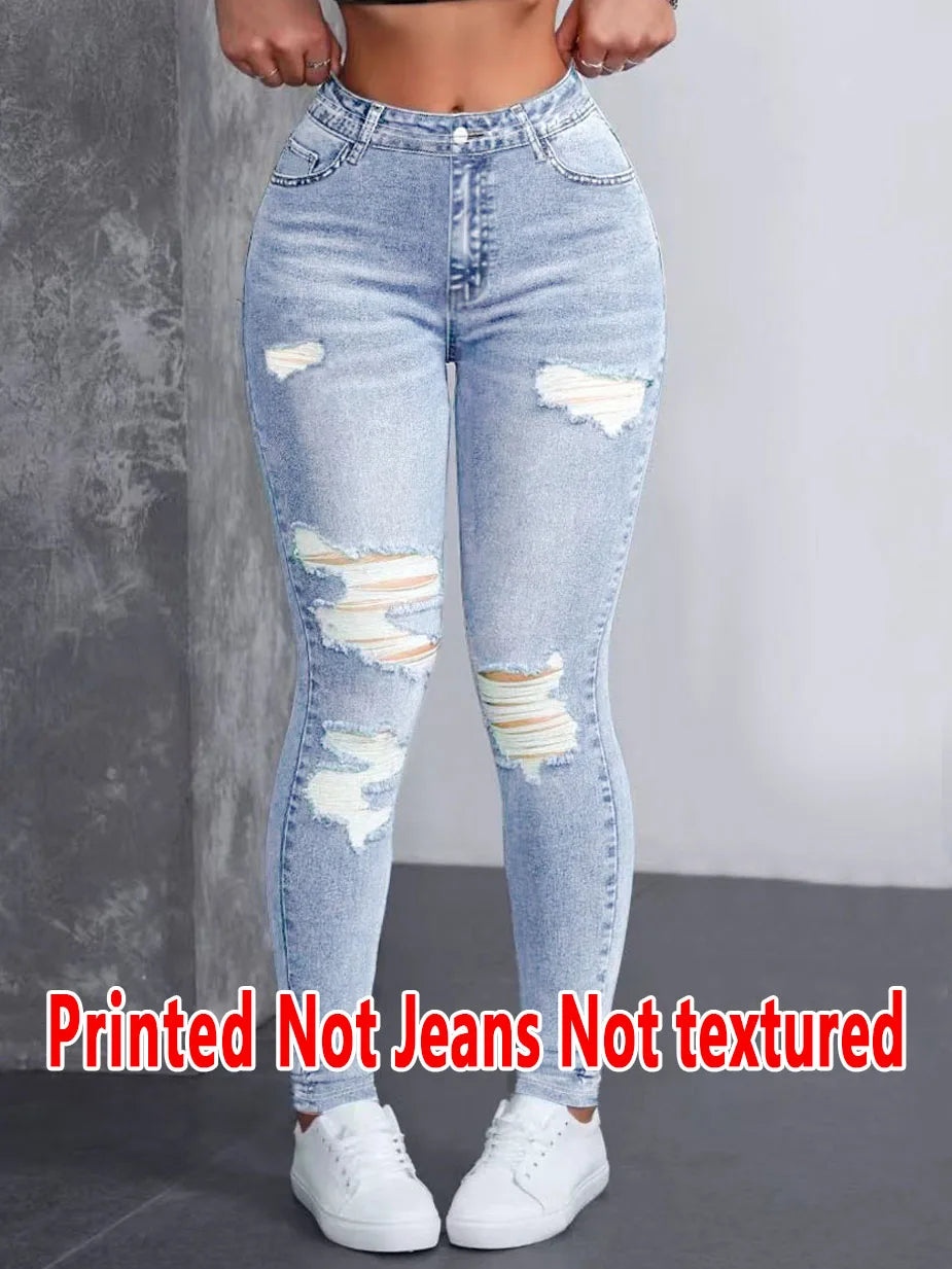 2158 216 [Printed Leggings - Not Faux Denim Fabric]2D Printed Faux Embroidered Effect, Printed Leggings - Non-Faux Denim Fabric,