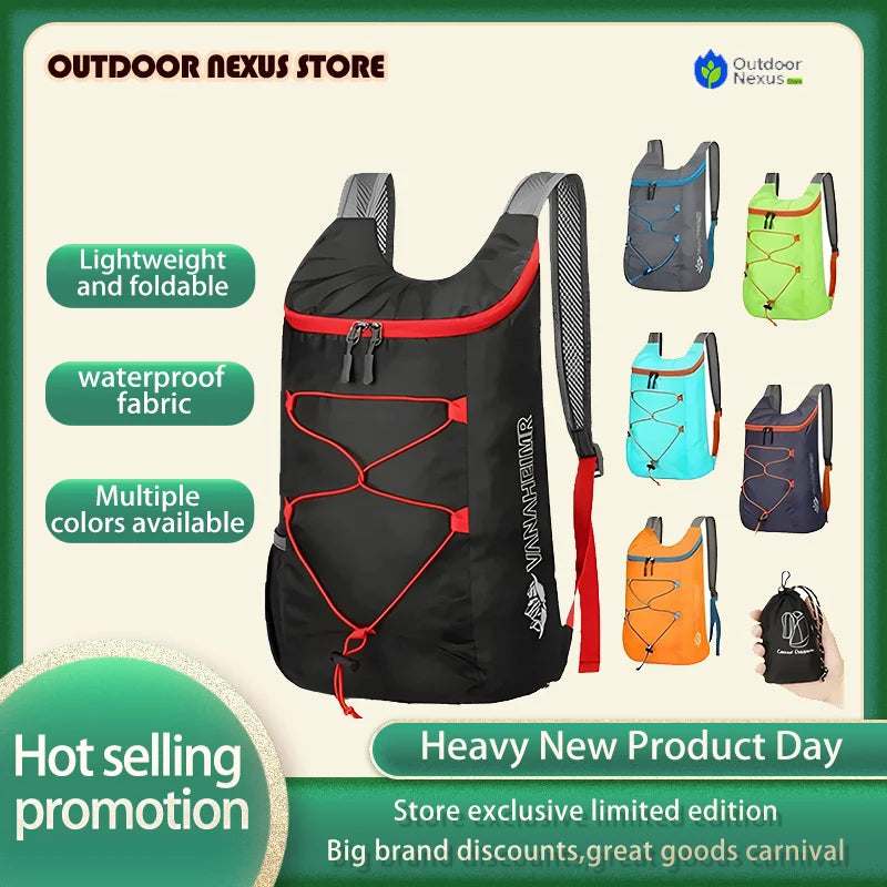 Multifunctional Outdoor Folding Backpack High Density Lightweight Waterproof Nylon Fabric Sports Bag for Camping Hiking Travel
