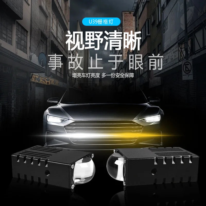 Dual Color LED Grille Light Car Motorcycle Waterproof Modified Auxiliary Spotlight Headlight
