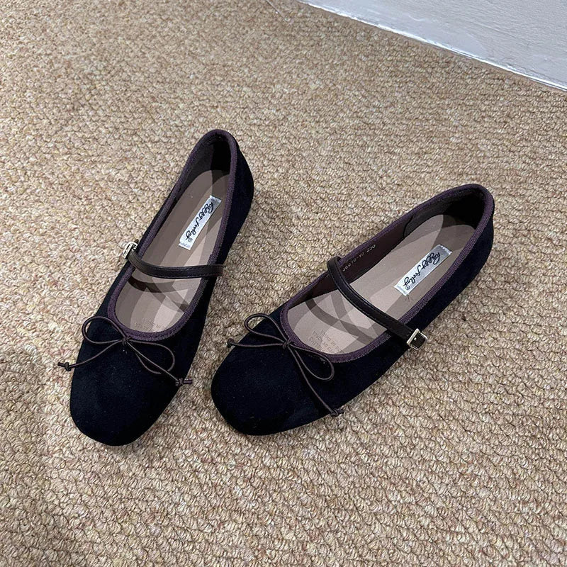 New Fashion Buckle Strap Women Mary Janes Flats Shoes Ballet Flats Female Soft Footwear Butterfly-Knot Ladies Shallow Shoes