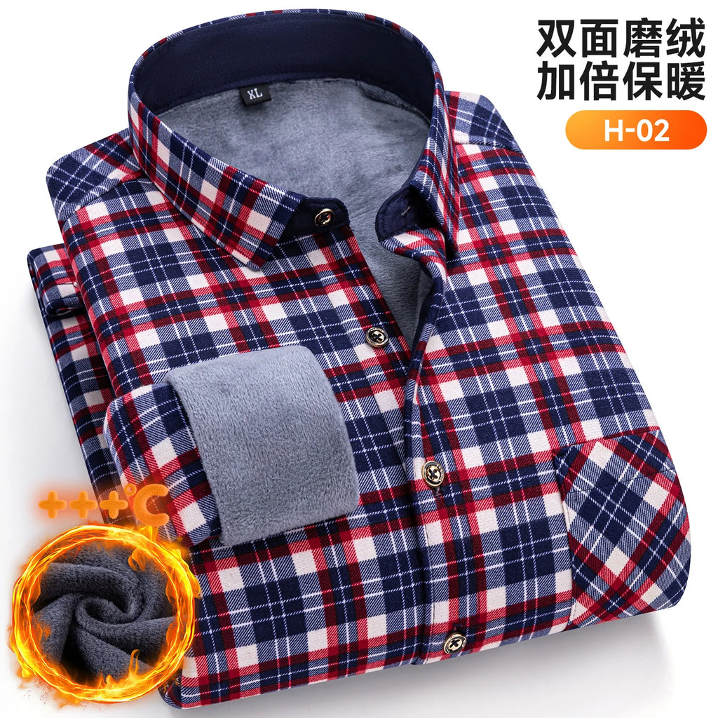 Autumn Winter New Fleece Plaid Shirt For Men Business Thickened Warm Double-sided Fleece Casual Non-ironing Fashion Check Shirts