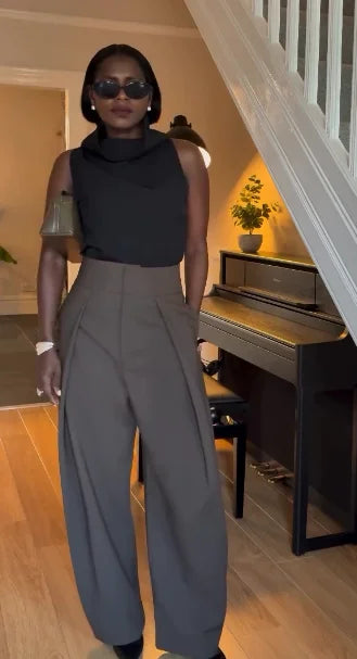 Casual Solid Pleated Loose Long Pants Women Fashion High Waist Straight Wide Leg Trousers 2026 Lady Spring Autumn Commute Wear