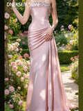 Elegant Pink Strapless Beads Sleeveless Ruched Slim Formal Evening Dresses Birthday Party Prom Gowns Customized