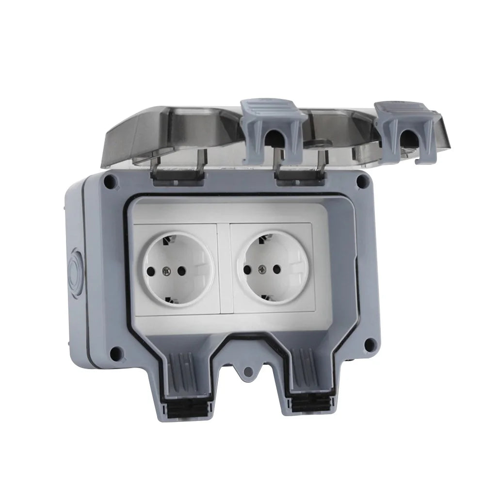 Double EU Socket Power Supply Switch Socket 16A Outdoor Wall Power Socket With  Charging for Home& Garden IP66 Weatherproof