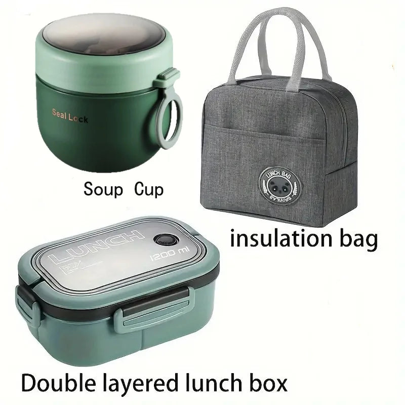 Portable Single Double-layer Lunch Box with Fork And Spoon - Compartment Fruit Food Container for Microwave And Picnic Freshness