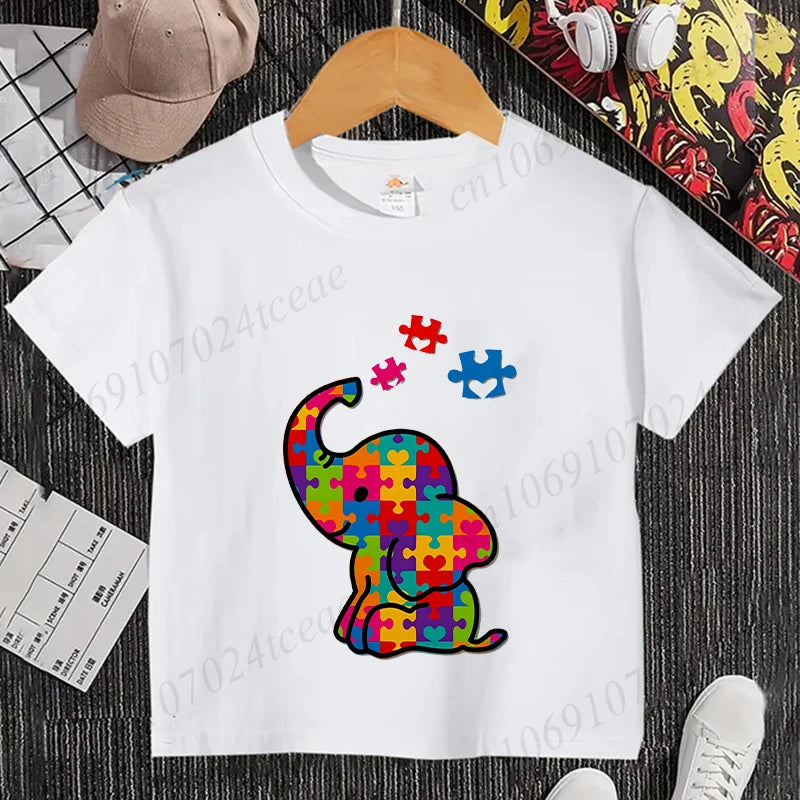 Elephant Autism Awareness Puzzle Adults Kids T-Shirt Fashion Acceptance Neurodiversity Shirt Summer Short Sleeve Tees
