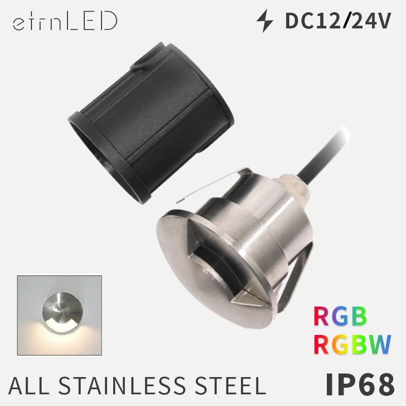 etrnLED 12V 24V Outdoor Garden Side Light Recessed Ground Spot Decking Floor Terrace Lamp Stairs Step Waterproof IP68 RGB RGBW