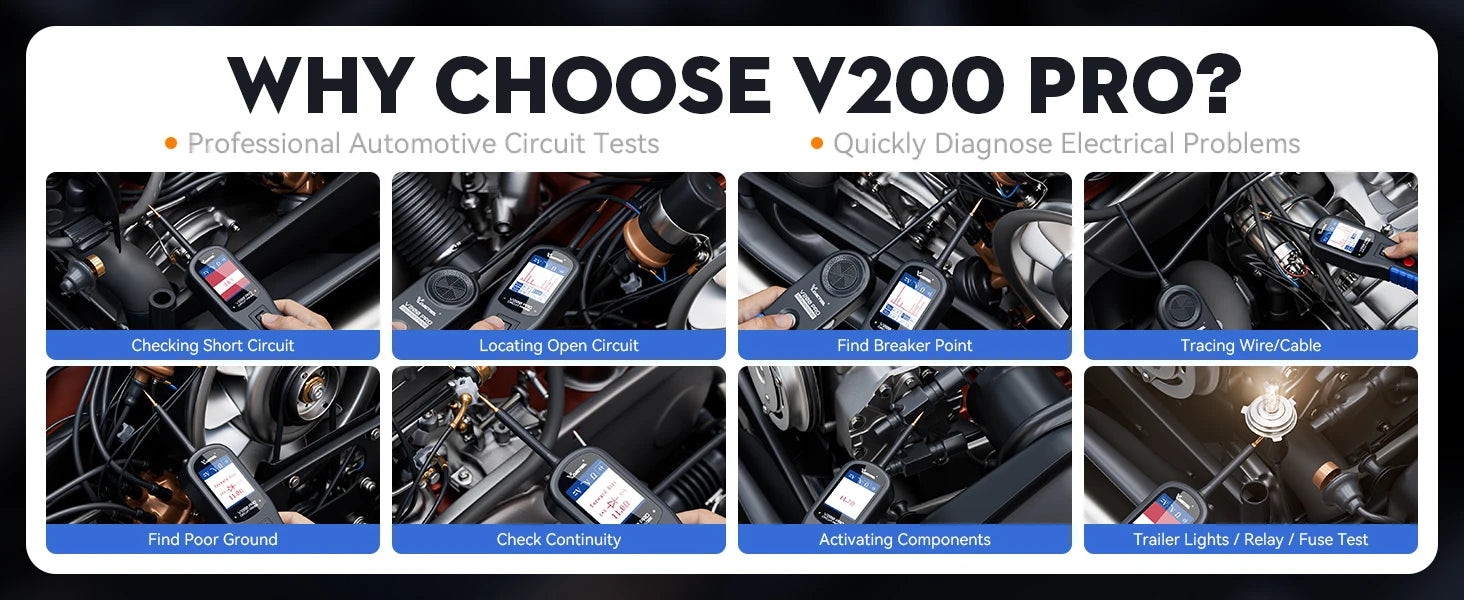 VDIAGTOOL V200PRO Circuit Probe Tester 12V/24V AC/DC Electrical Automotive Electrical System Breaker Finder