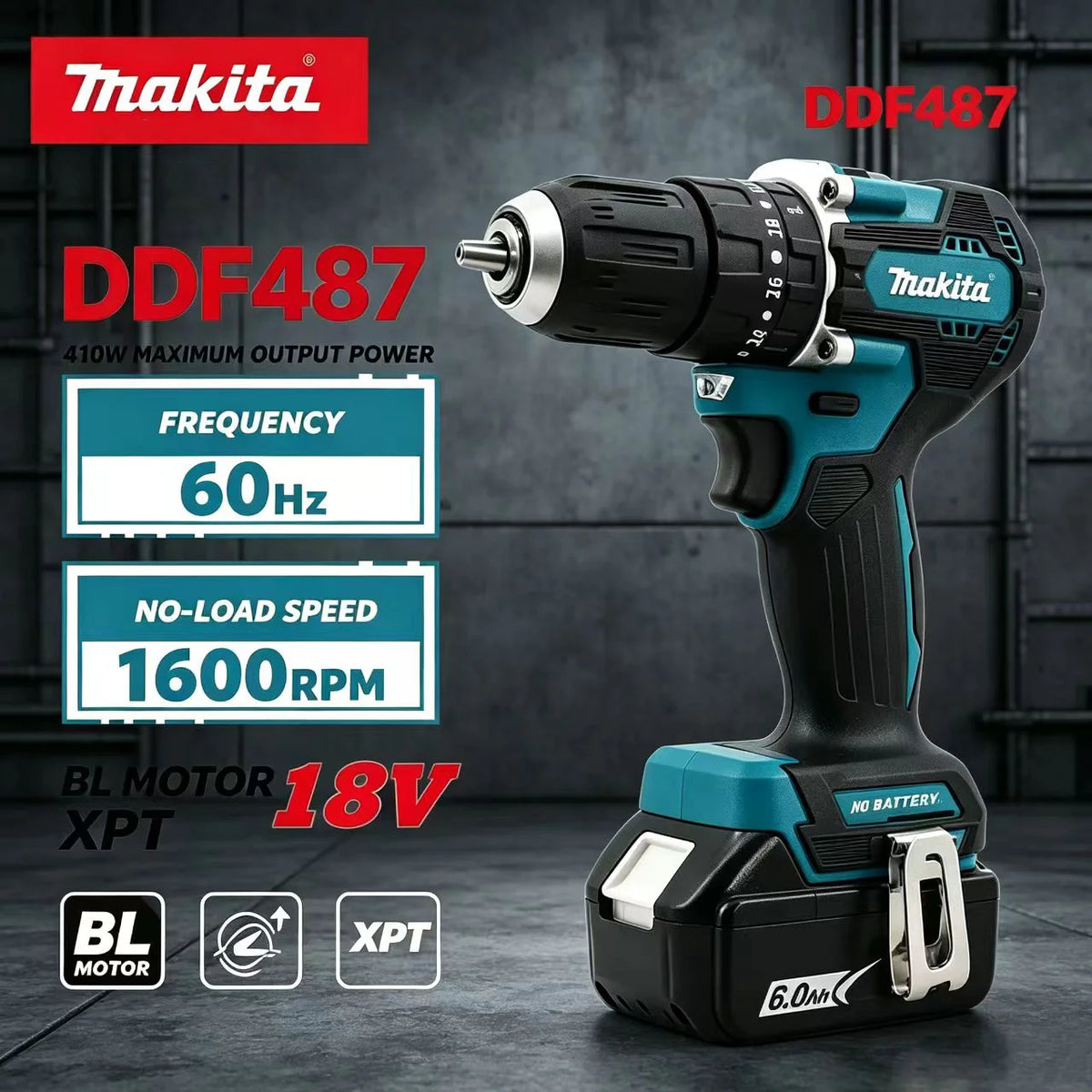 Makita DDF487 18V LXT Wireless Brushless Drill Driver Light Lithium Tool For Household Workshop Drilling Fastening Jobs