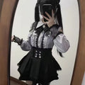 Gothic Lolita Two Piece Set with Bow, Y2K Aesthetic Flare Sleeve Mini Dress, Japanese Punk Style Party Co-ord Outfit