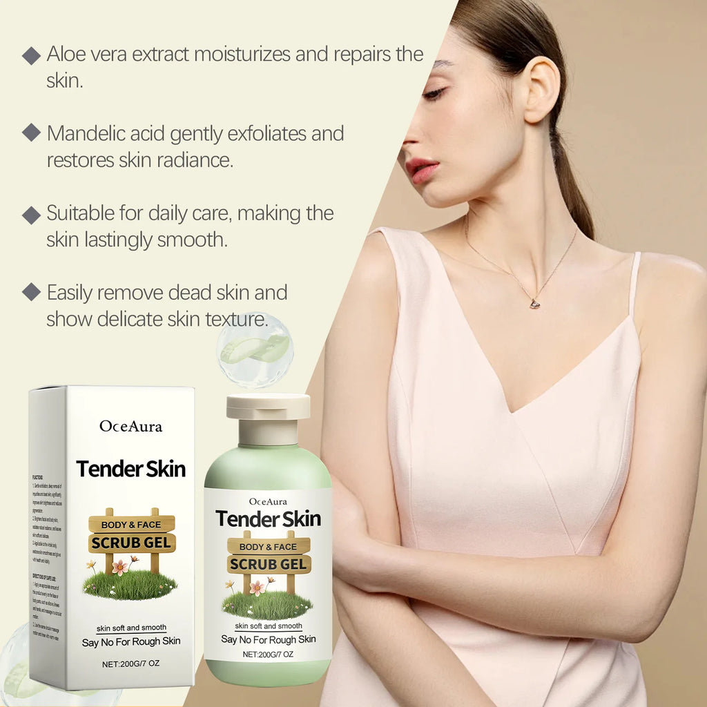 OceAura Tender Skin Scrub Gel Dead Skin Removal Deep Cleansing Smoothing Skin Renewal Refreshing Non Greasy Exfoliating Gel 200g