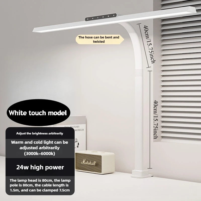 24W LED High Brightness Desk Lamp with Touch Remote Control Eye Protection Long Arm Clip-On for Student Computer Work Lighting