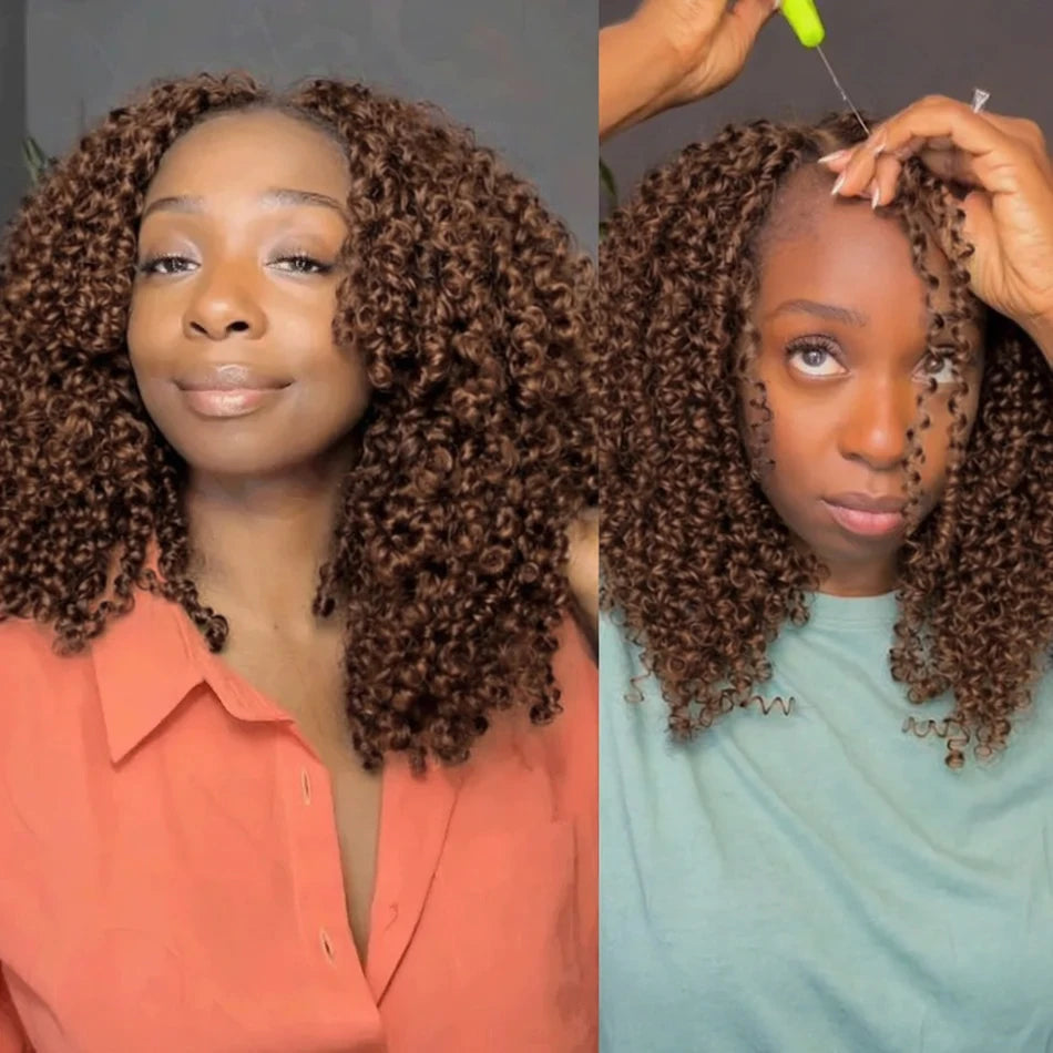 12A Small Spirals Curly Crochet Human Hair Knotless Pre-Separated #4 Brown Feather Crochet Braid Extensions Lightweight Reusable