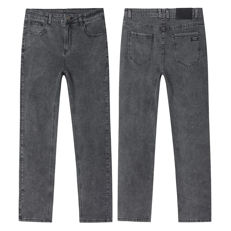 Men's Slim Jeans Korean Fashion Elastic Straight Casual Denim Pants Comfortable Work Male Spring Autumn Trousers Black Gray
