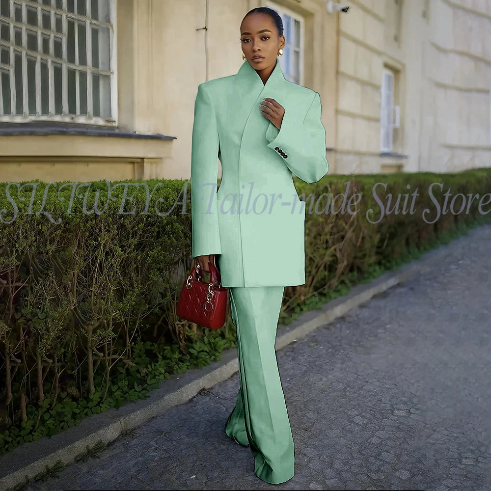 White Pants Suit Woman Luxury 2 Pieces Jacket Pants Smart Casual Office Lady Blazer Set Solid Color Trajes De Mujer Elegante
