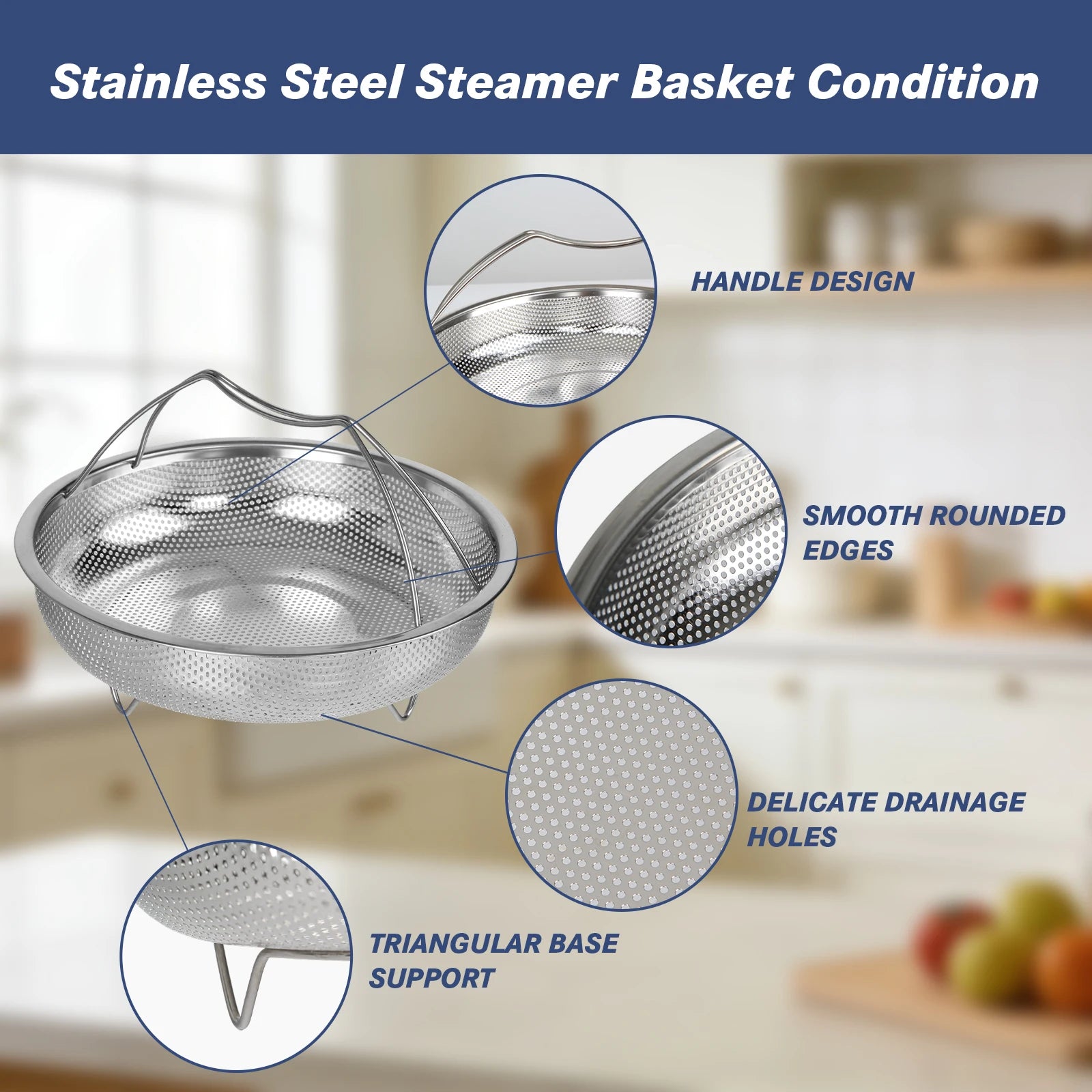 TastyWay Multi-function Stainless Steel Steaming Tray Drain Basket Durable Fruit Vegetable Drainage Basket Cooking Steaming
