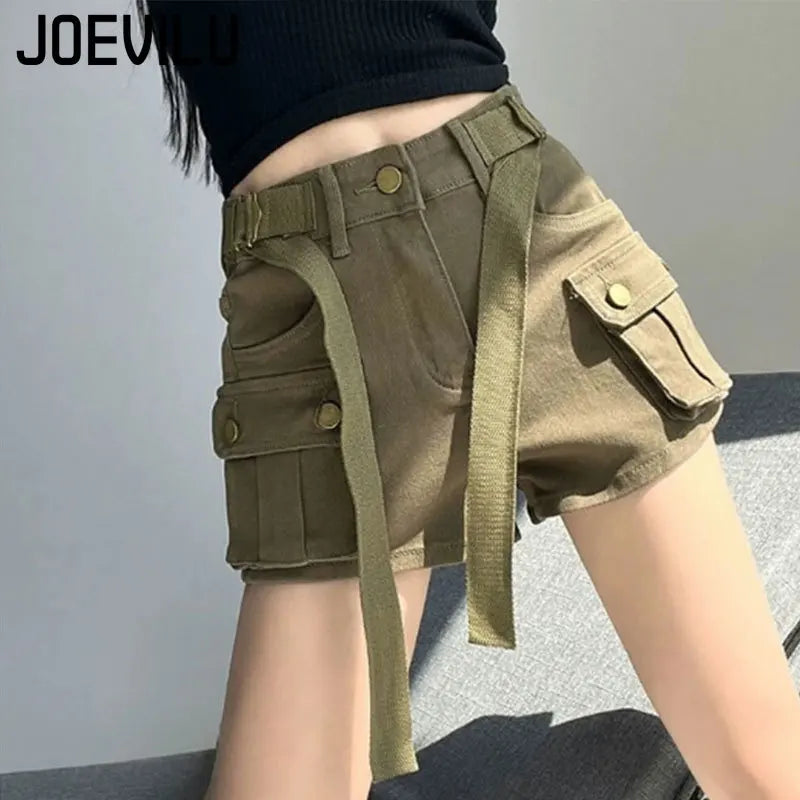 Large Pocket Denim Shorts Women Stretch Slim Fit High Waist Sexy Butt Lifting Hot Pants Summer Fashion Babes Casual Y2k Clothes