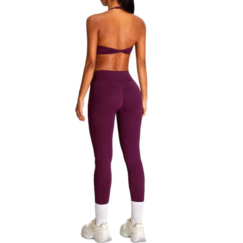 PMW Women Seamless Yoga Set Outdoor Cycling Running Sports Set High Elasticity Lifting Buttocks Quick-Drying Yoga Clothes
