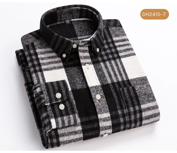 Men's Long Sleeve Flannel Plaid Shirt - Soft Pure Cotton, Button Down Shirts Thick Autumn Winter - Weekend Casual, Going Out
