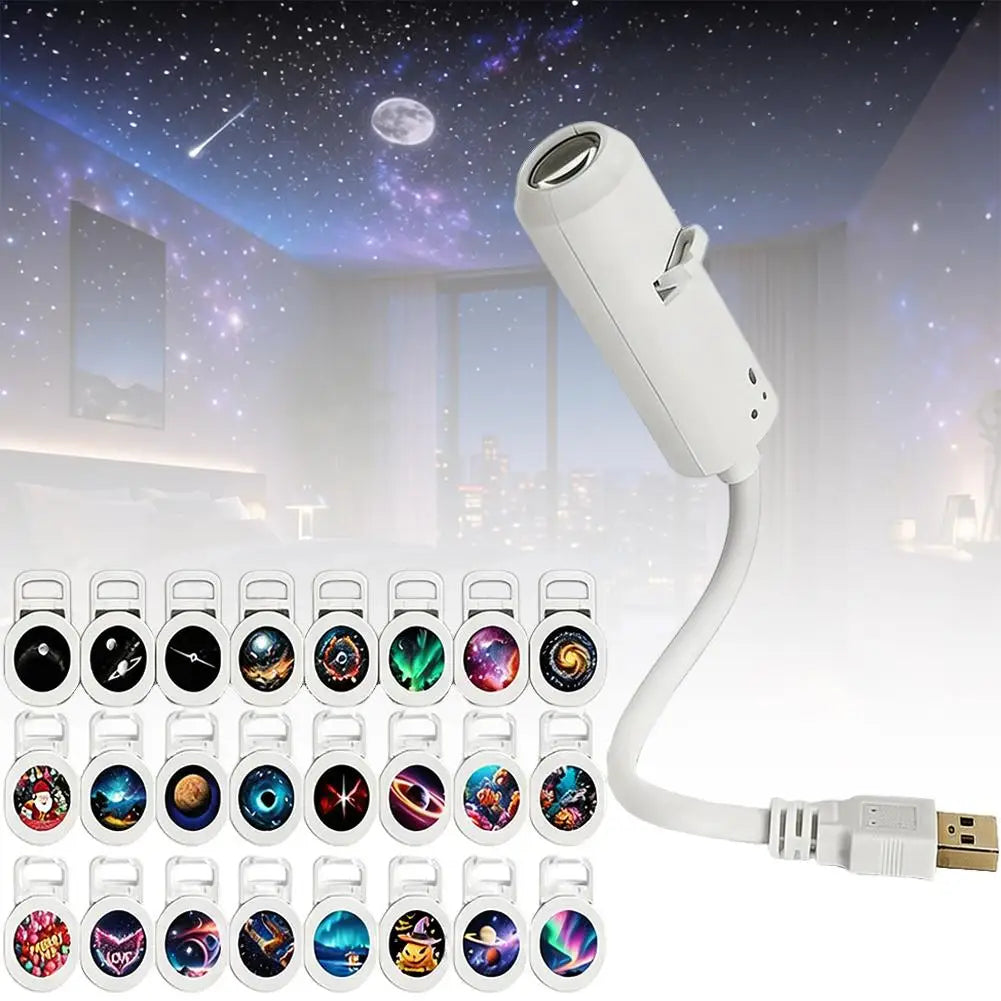 USB Star Galaxy Projector Night Light Car Ambient Light Romantic Atmosphere Starry Sky Projection Lamp For Car Home Decor Light