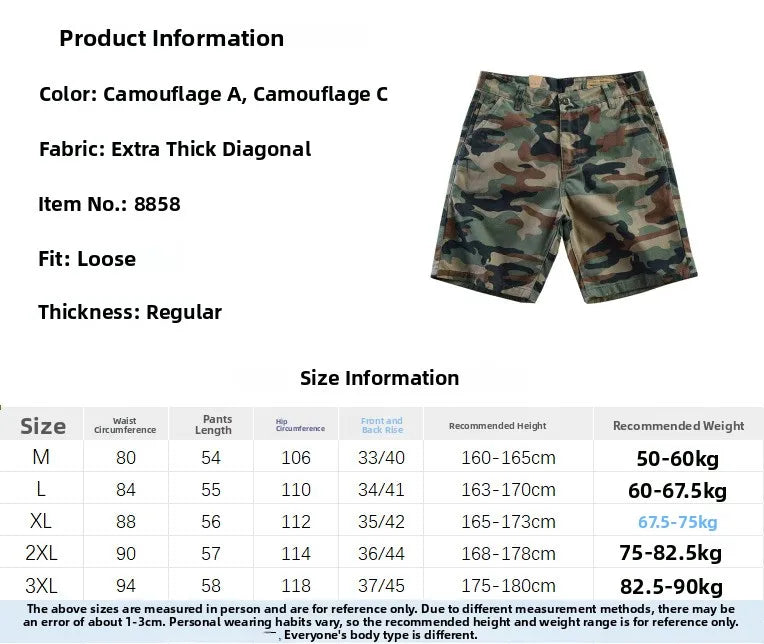 Summer New Camouflage Workwear Shorts Loose Men's Fashion Brand American Retro Casual Multi-Pocket Shorts Polyester Fiber