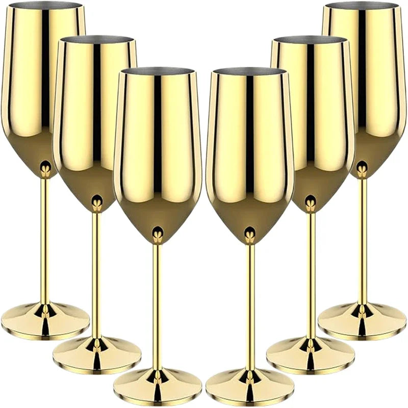 6Pcs Stainless Steel Unbreakable Metal Wine Glasses 220ml/250ml Cocktail Cups for Bar Drinking Glasses