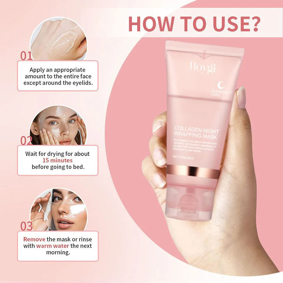 Collagen Overnight Wrapping Peel Off Facial Mask Set Korean Collagen Night Wrapping Mask Deeply Hydrates Night Care Mask Cream