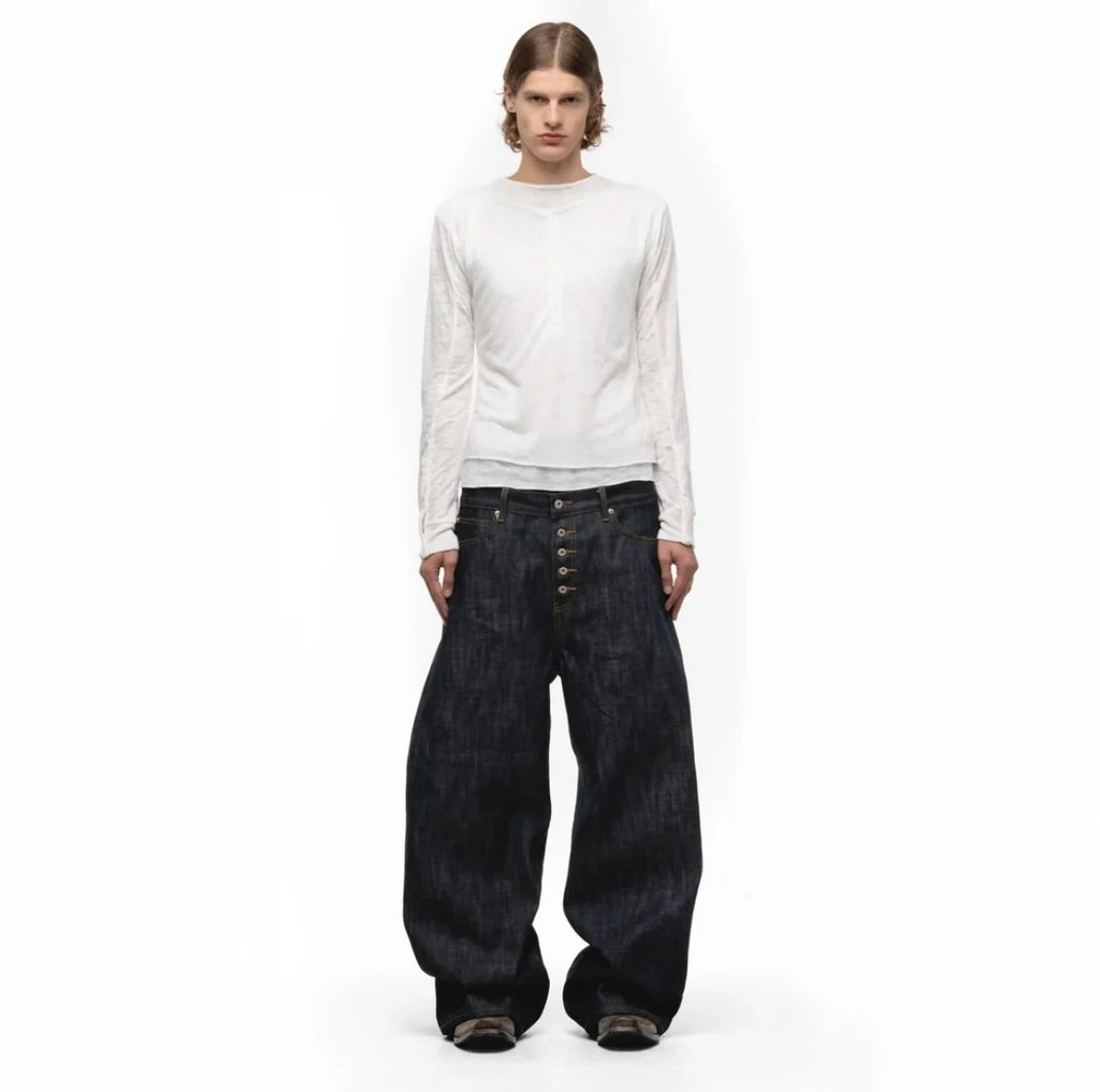 Japanese Raw Denim Loose Fit Jeans Classic Unwashed Cotton Workwear Baggy Trousers for Men