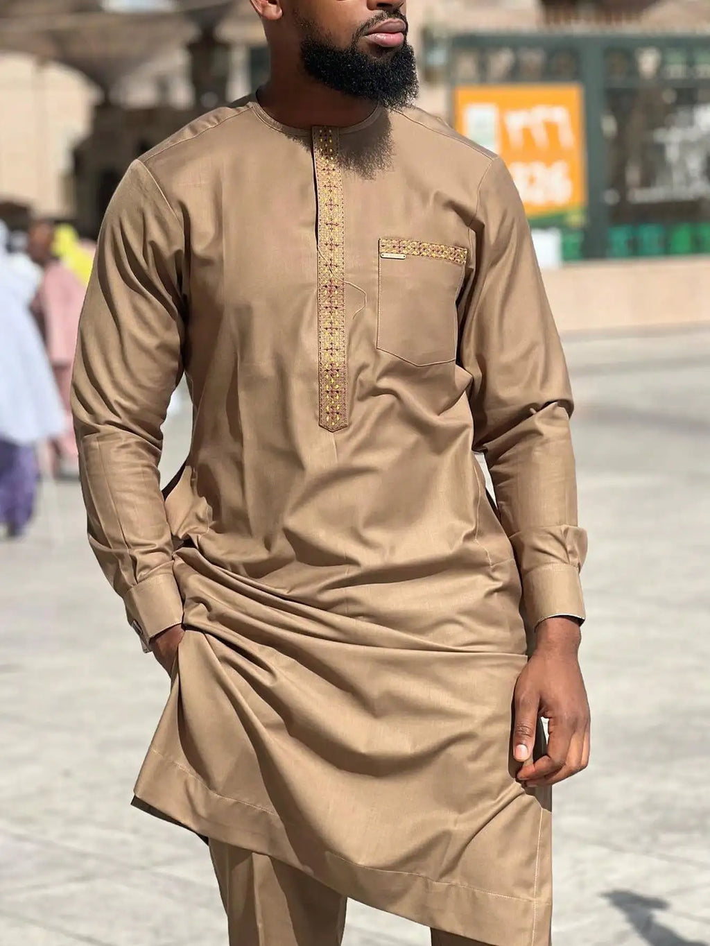 2024 Luxury Men's Suit Set Kaunda Suit Tuxedo Outfits Pocket Top Pants African Ethnic Wedding Gentleman 2pcs Sets Suit Outfits
