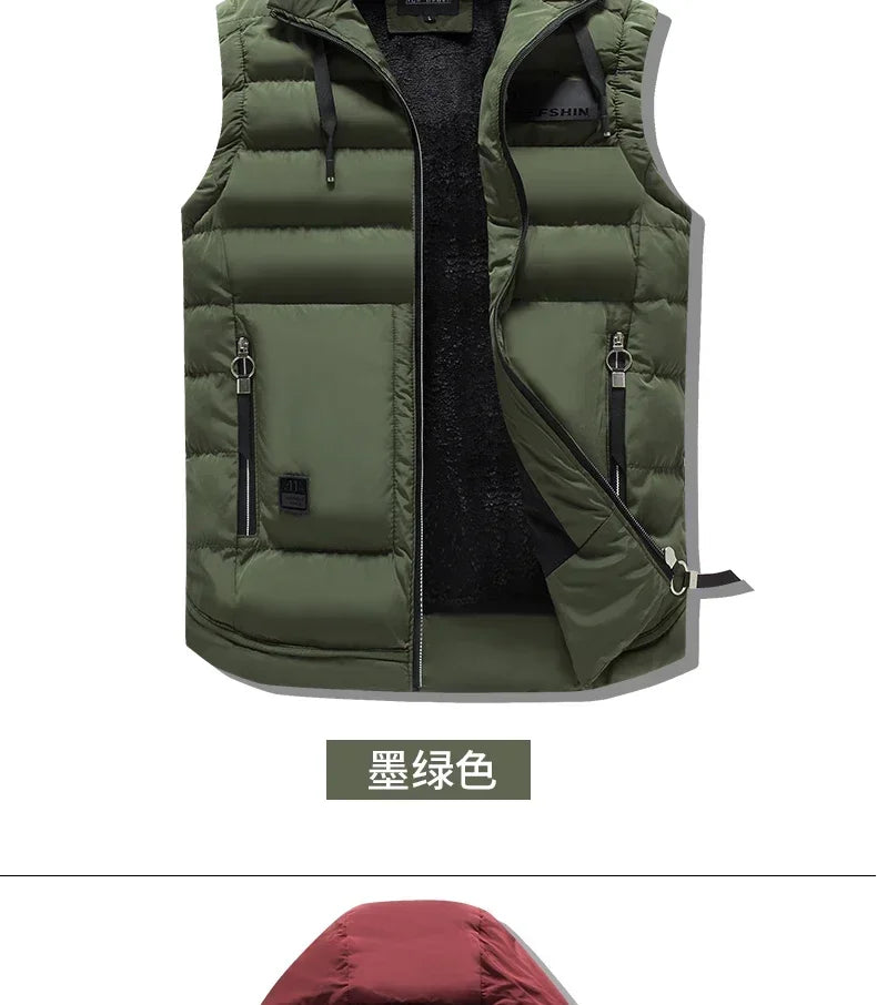 New Brand Mens Outdoors Vests Men's Winter Vest Cotton-Padded hot sale Vest Men Warm Hooded Waistcoat Casual Male Coats Vests