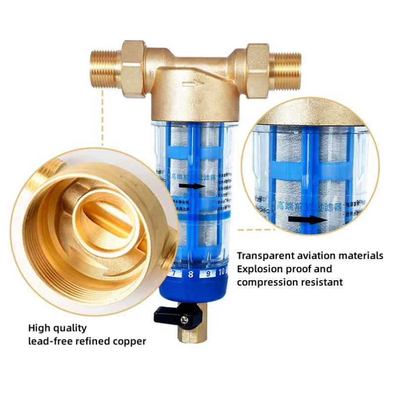 Front Purifier Whole House Spin Down Sediment Water Filter Central Backwash Remove Rust Contaminant Stainless Steel Mesh