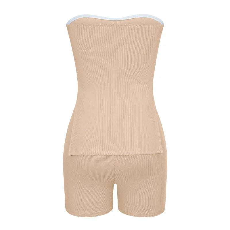 Sexy Solid Slim Suit For Women Fashion Strapless Side Split Top Elastic Waist Package Hip Shorts Two Piece Set 2026 Summer New