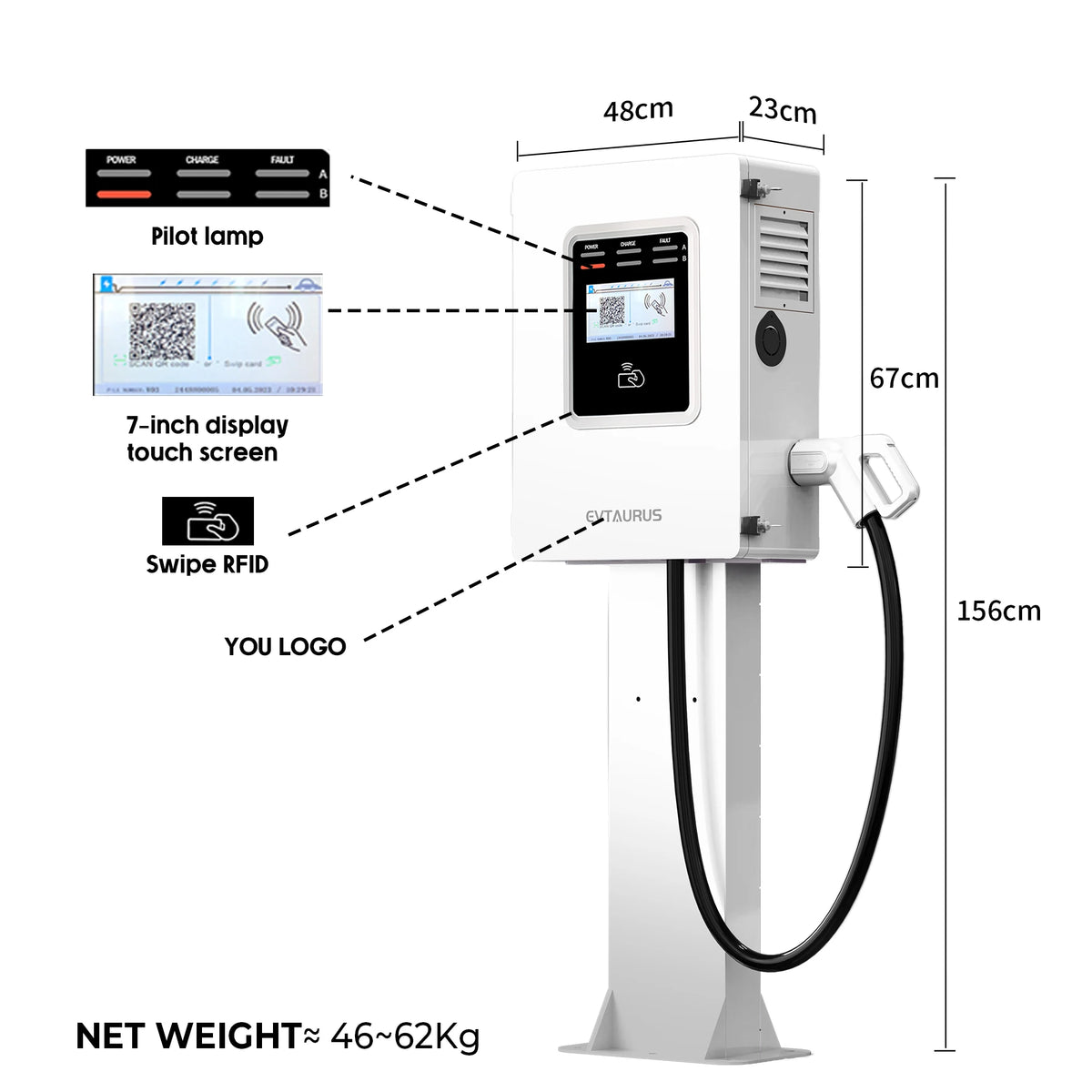 YuGong New 30 KW Smart DC RFID CCS2 Level 3 EV Fast Charger OCPP1.6 Wall-Mounted Charging Station 380V Input