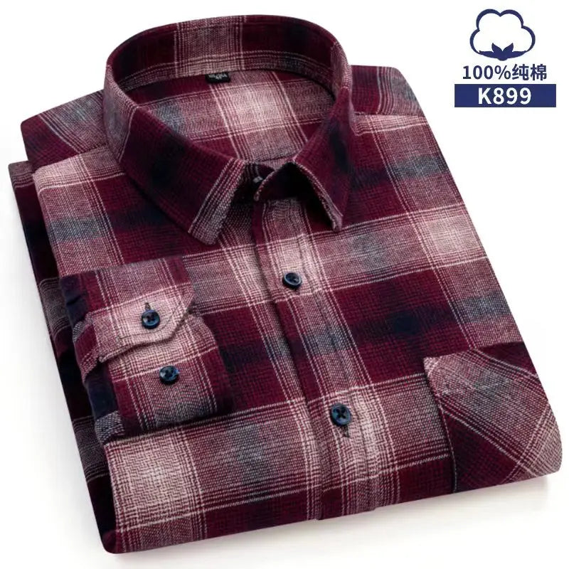 Pure Cotton Men's Plaid Shirt Long Sleeve Regular Fit Men Casual Oversized Shirt Leisure Autumn Spring Male Blouse New Plus Size