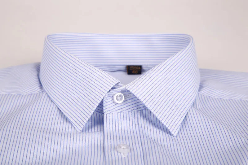 High Quality 100% Cotton Men Dress Long Sleeve Shirt New Solid Male Plus Size Regular Fit Stripe Business Shirt White Blue 8XL