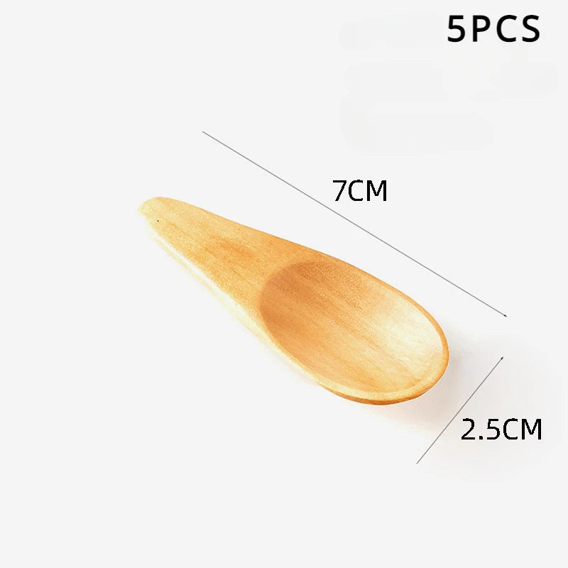 5pcs Wood Mini Tea Spoon Condiment Scoop Flatware Coffee Tea Small Mini Sugar Spoon Coffee Spoon Kitchen Gadgets 5Pcs 7X2.5Cm