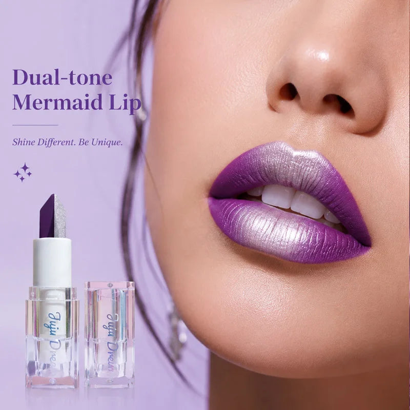 JUJU DREAM Dual-Color Gradient Mermaid Lipstick Shimmer Shiny Purple Moisturizing