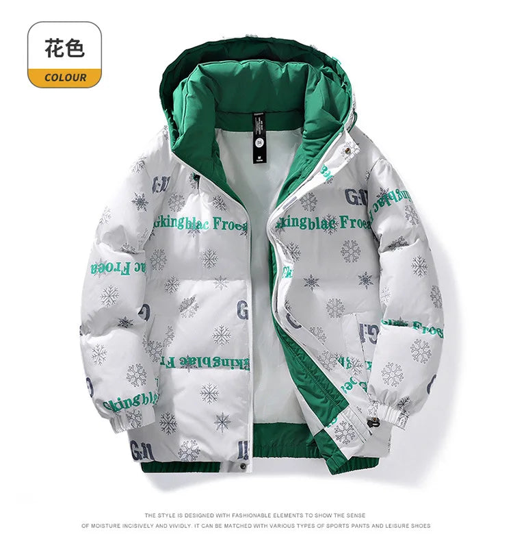 Mens Couple Fashion Cotton Padded Jacket Winter Thick Fleece Lined Hooded Coat Streetwear Parka Outerwear