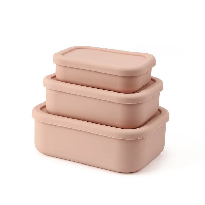 3Pcs/set(300ml+700ml+1300ml) Silicone Lunch Box,Microwaveable Bento Box,Food Container With Lid For School Work Travel Leakproof