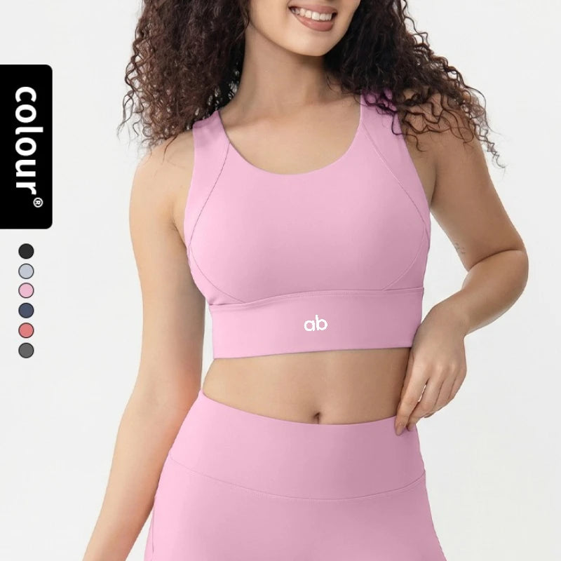 Women Fixed Chest Pad Integrated Sports Bra High Impact Shockproof Quick Dry Yoga Gym Workout Tank Top Ropa De Mujer