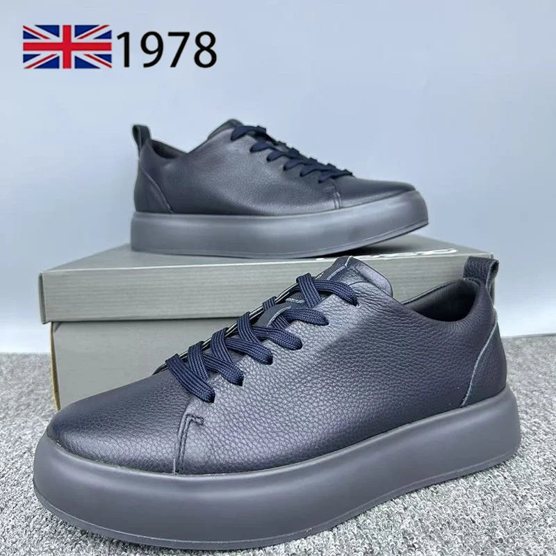 Genuine Leather Men Shoes Comfortable Casual Skateboard Shoes Men White Black Solid Leisure Sneakers Lightweight Walking Shoes