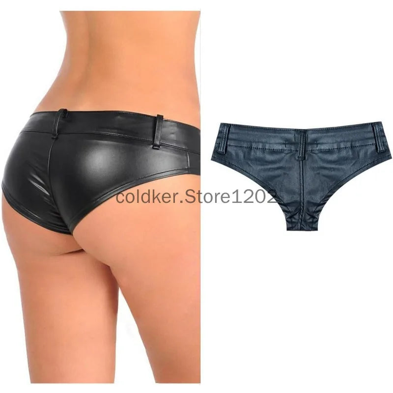 Women's Mini Ultra Shorts Low Rise Stretch PU Faux Leather Shorts Bikini Hot Pants Red Black Summer 2025 Streetwear