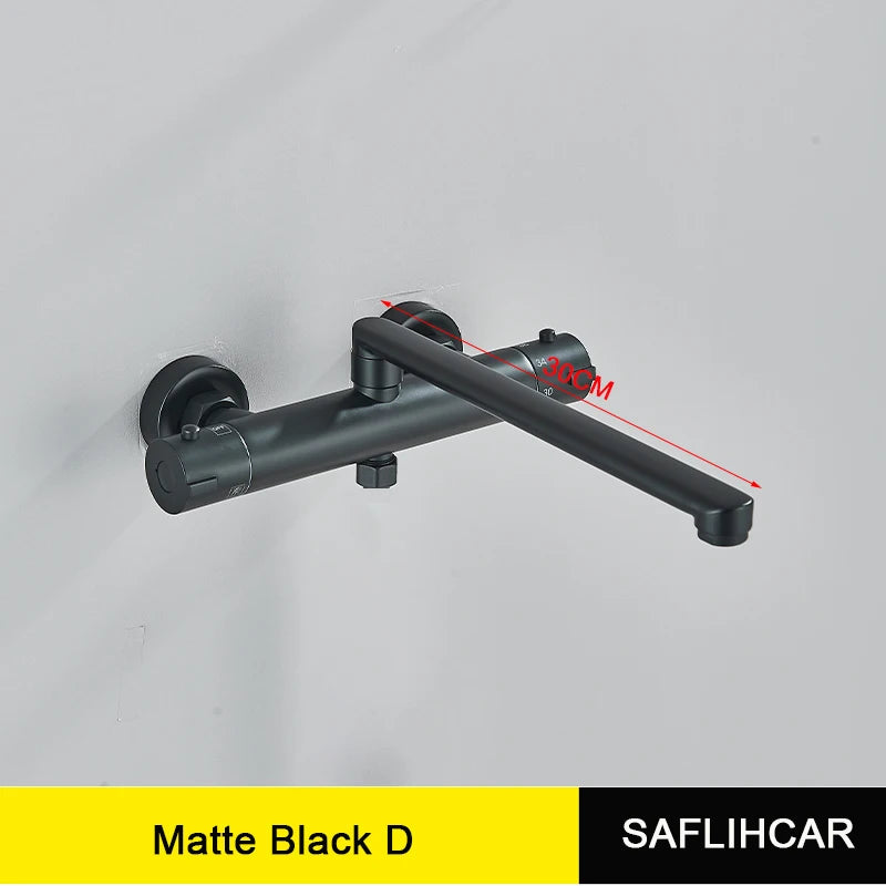Black Thermostatic Bathroom Shower Faucet Dual Handle Bathtub Faucet Wall Mounted Mixer Tub Tap